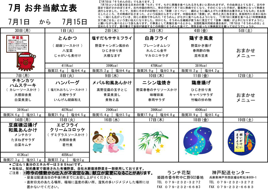 2025年7月前半　献立