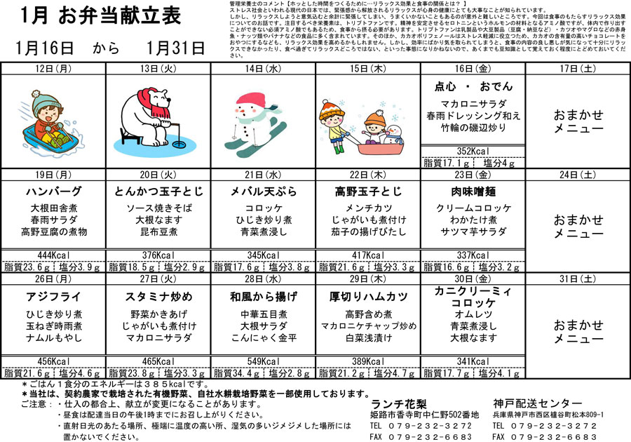 2026年1月後半　献立